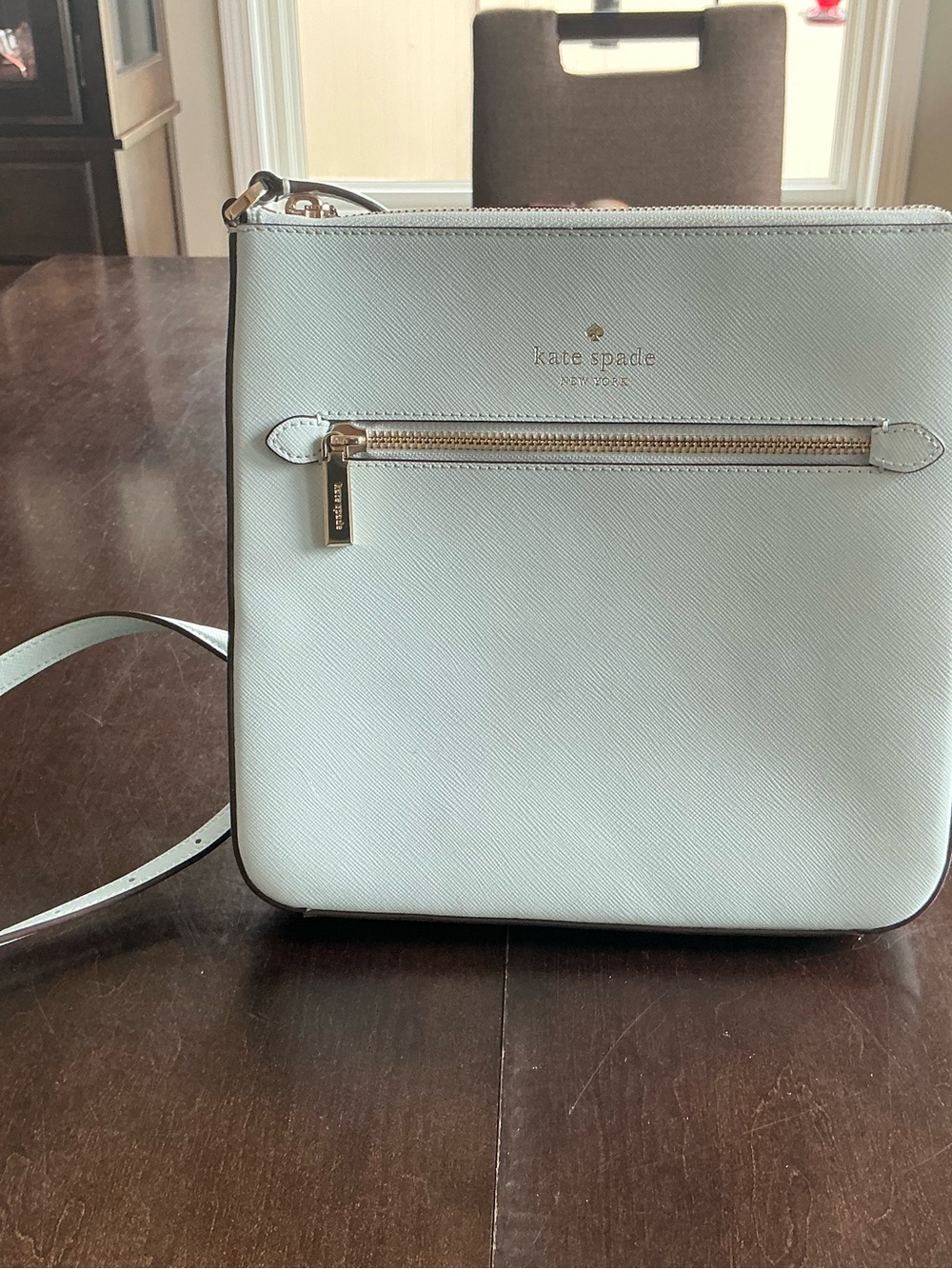 kate spade pastel mint green saffiano crossbody with gold hardware